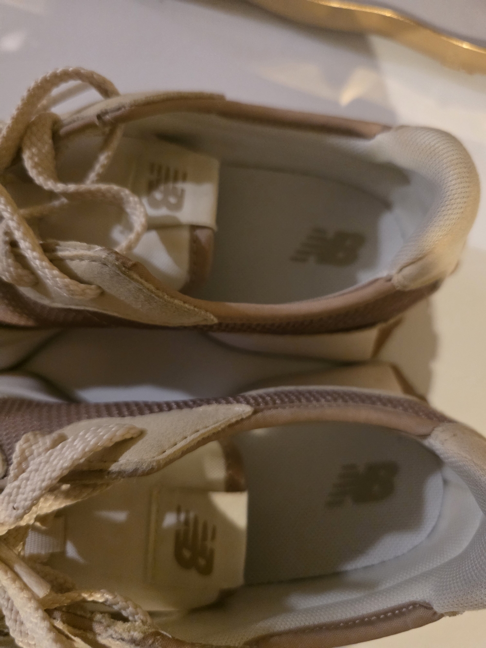 New Balance Beige and Brown Mesh Suede Sneakers - Picture 4 of 5